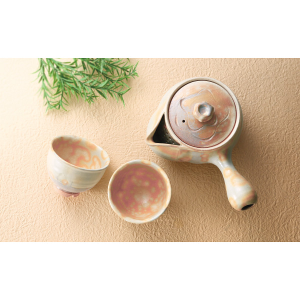 萩焼　彩土茶器揃６客（茶こし付）のサムネイル画像1