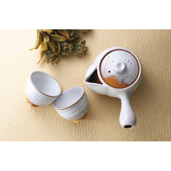 萩焼　白釉茶器揃６客（茶こし付）のサムネイル画像1