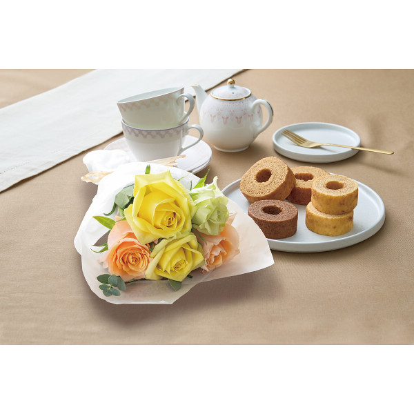 ホシファーム　ローズブーケ５本＆ひかりがさねふんわりバーム詰合せ パッション（ビタミンカラー）のサムネイル画像1