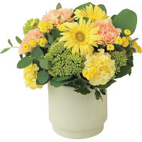 生花アレンジイエローＳ（ボックス：ミルキーホワイト）