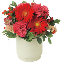 生花アレンジレッドＳ（ボックス：ミルキーホワイト）