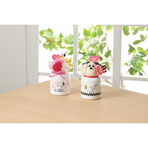 【母の日専用】お花スヌーピーＺｉｇｚａｇ　Ｔｈａｎｋ　ｙｏｕ（プリザ）のサムネイル画像1