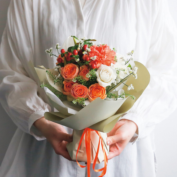 【母の日専用】スタンドブーケ　チアフルＬ（オレンジ） オレンジのサムネイル画像1