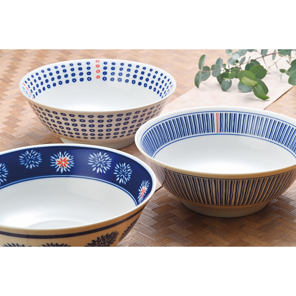 藍小町　めん鉢３個セット（箸付）のサムネイル画像1