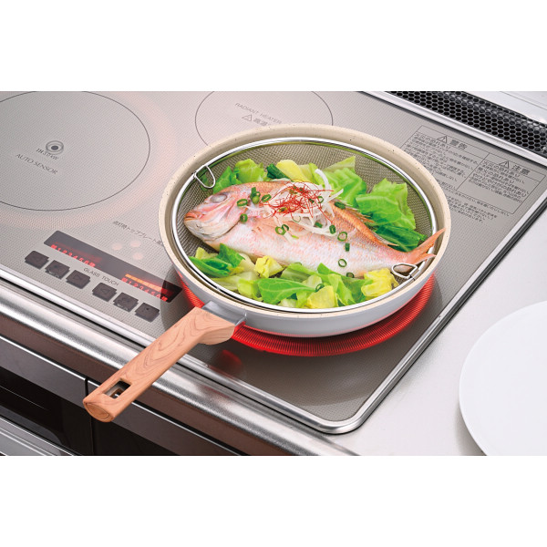 蒸し料理にも使える浅型ザル（２５ｃｍ）トレー付のサムネイル画像1