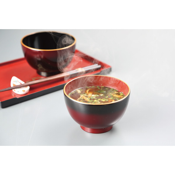 ぼかし塗　汁椀ペア（箸付） 汁椀：黒・朱、箸：曙・根来のサムネイル画像1
