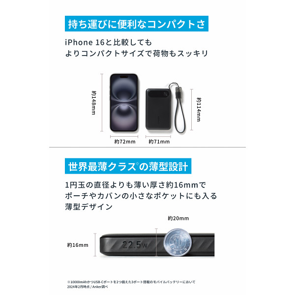 Ａｎｋｅｒ　Ｐｏｗｅｒ　Ｂａｎｋ（１００００ｍＡｈ，２２．５Ｗ） ブラックのサムネイル画像1