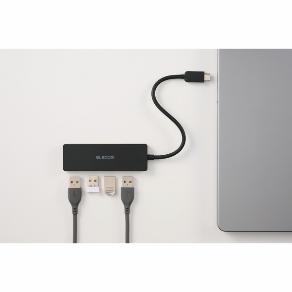 エレコム　Ｔｙｐｅ－Ｃ　ハブ　ＵＳＢ３．２　Ｇｅｎ１　ＵＳＢ－Ａ×４ ブラックのサムネイル画像1