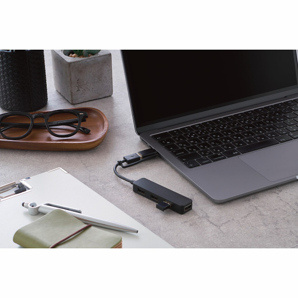 エレコム　ＵＳＢハブ　ＵＳＢ２．０　ＵＳＢ－Ａコネクタ　Ｔｙｐｅ－Ｃ ブラックのサムネイル画像1